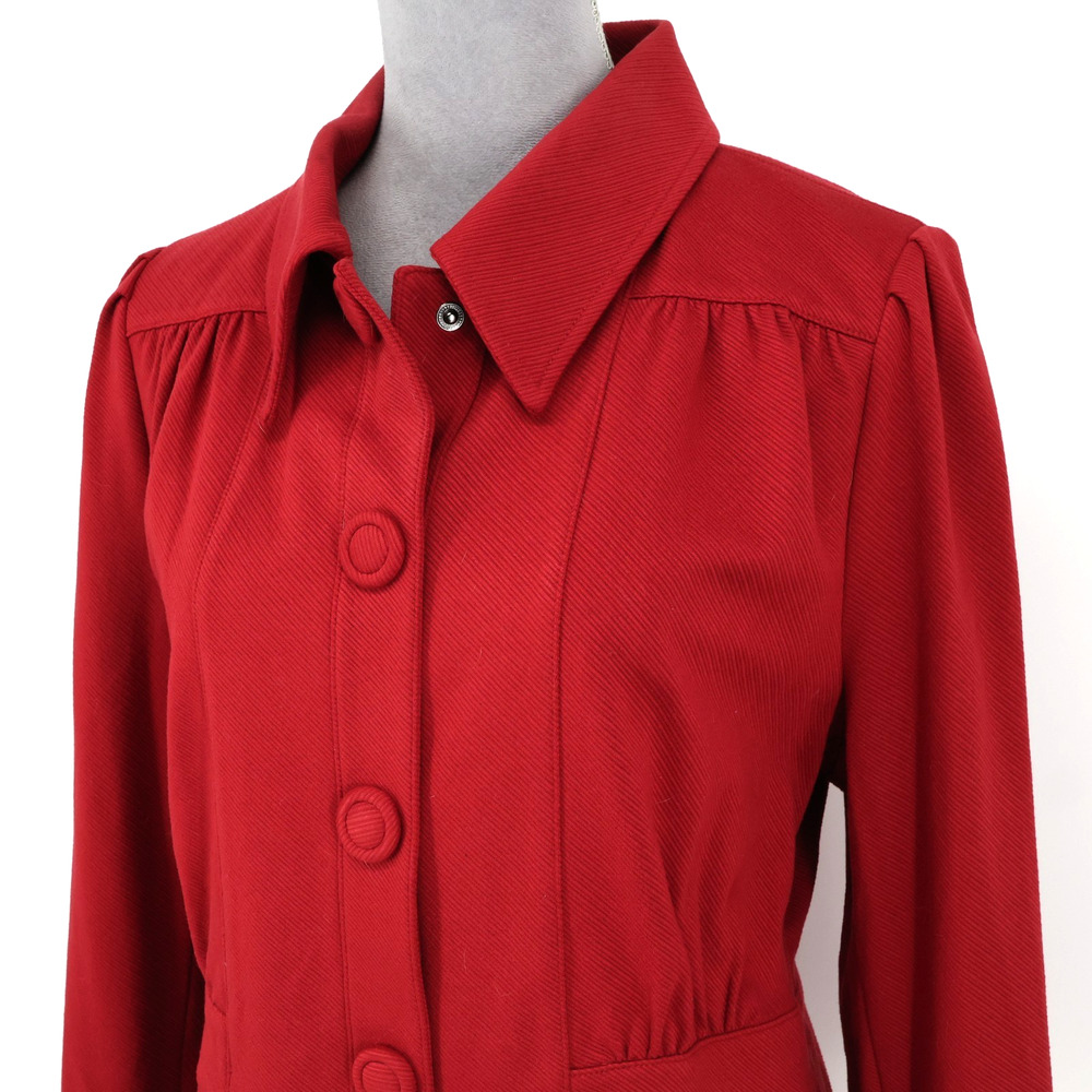 Cabi Jacket Womens Large Dark Red Twill Pockets Fitted Waist Snaps Preppy - Picture 8 of 16